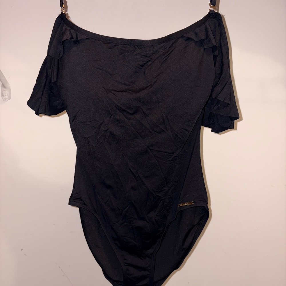 Vince Camuto Black Ruffle Sleeve Bodysuit